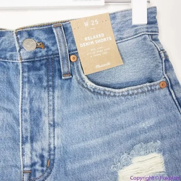 NEW Madewell Relaxed Denim Shorts in Homecrest Wash: Ripped Edition, 25‎